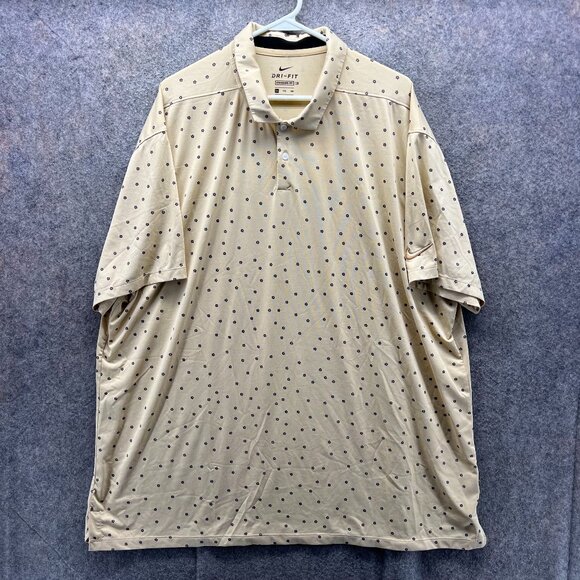 Nike Polo Shirt Mens XXL Yellow Dri Fit Standard Vapor Pinwheel Print Golf Knit - Picture 1 of 12